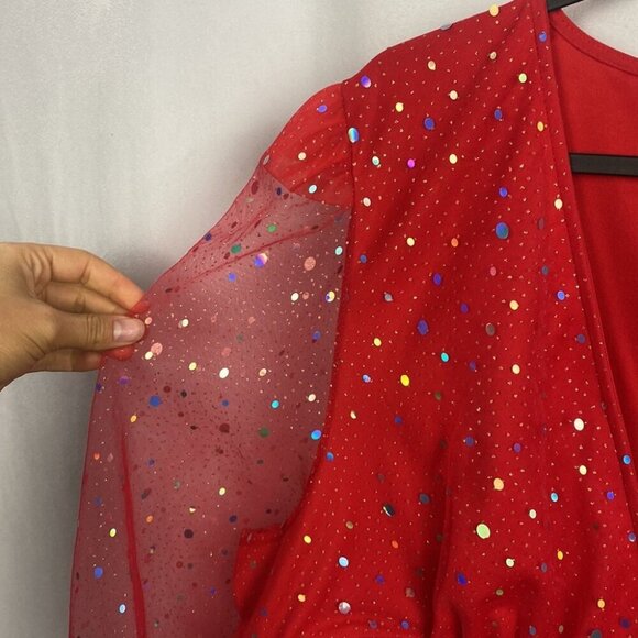 Double Crazy Puff Sleeve Ruched Waist Sheer Mesh Overlay Dress - Size 3XL - Picture 4 of 12